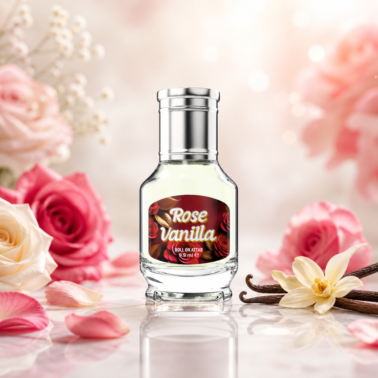 Rose Vanilla Attar – 9.9ML | Ozonic, Aquatic, Spicy, Green, Floral & Musky Fragrance