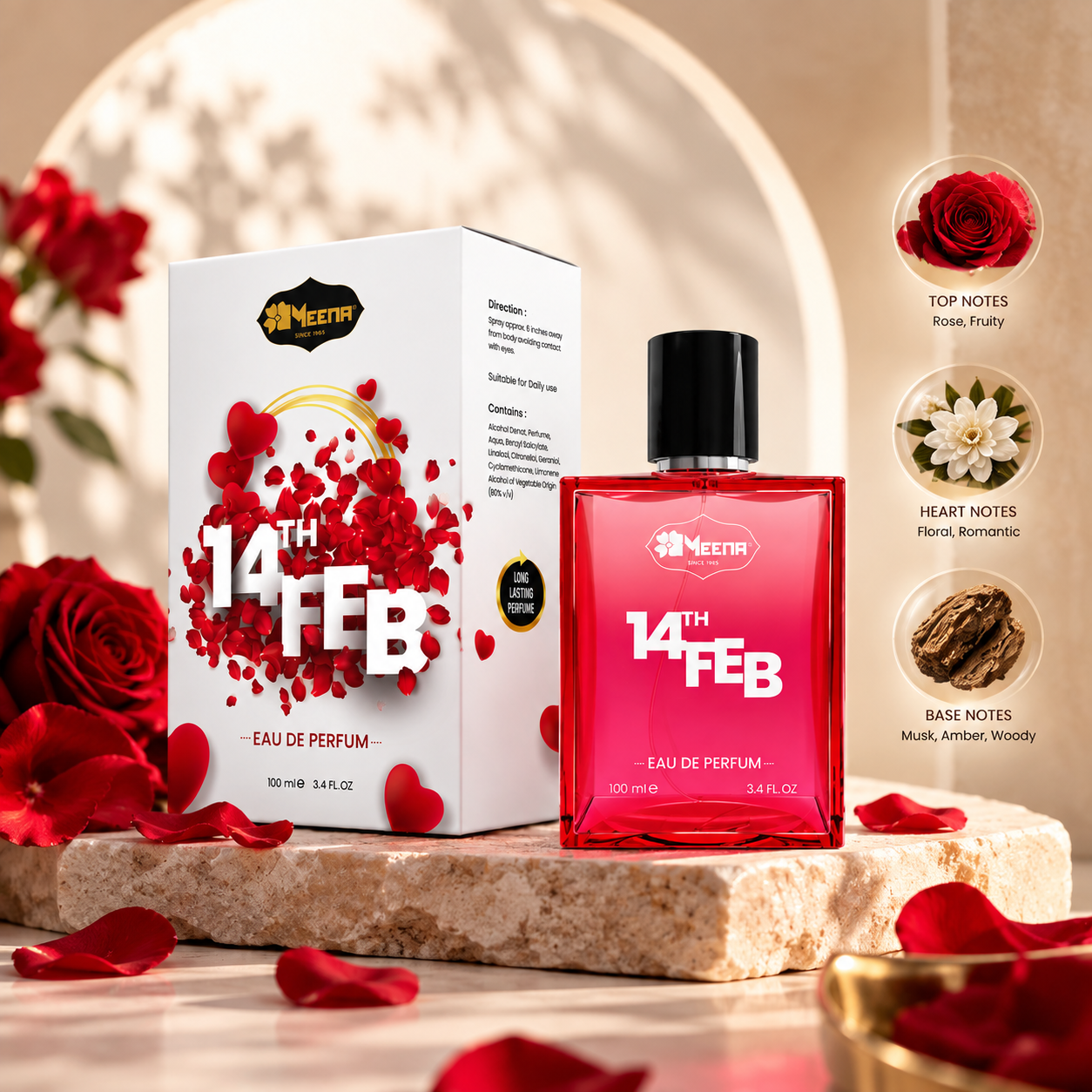 14th Feb Eau de Parfum 100ML – Floral, Amber & Woody Fragrance