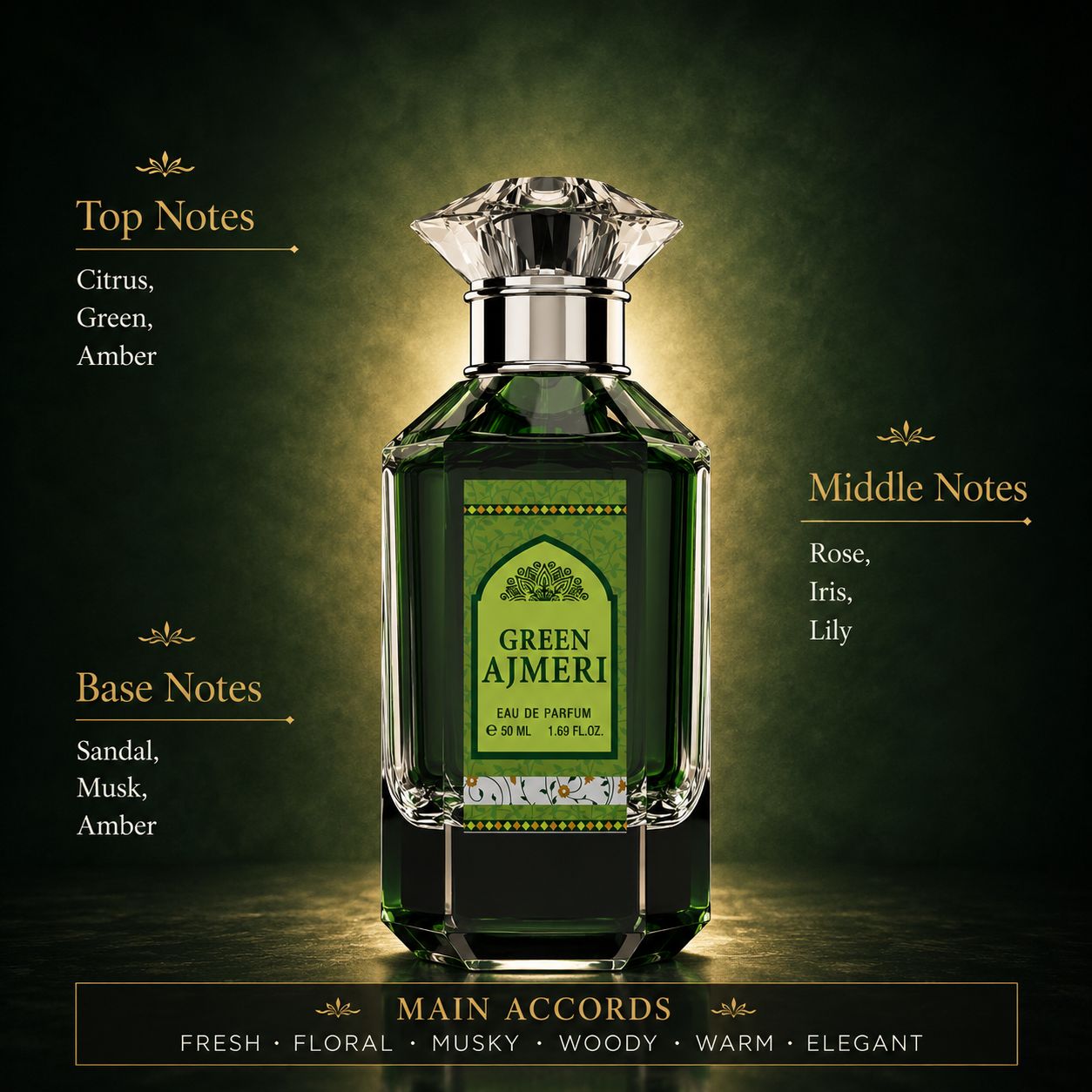 Green Ajmeri – Fresh Green & Sandalwood Eau de Parfum | 50ml