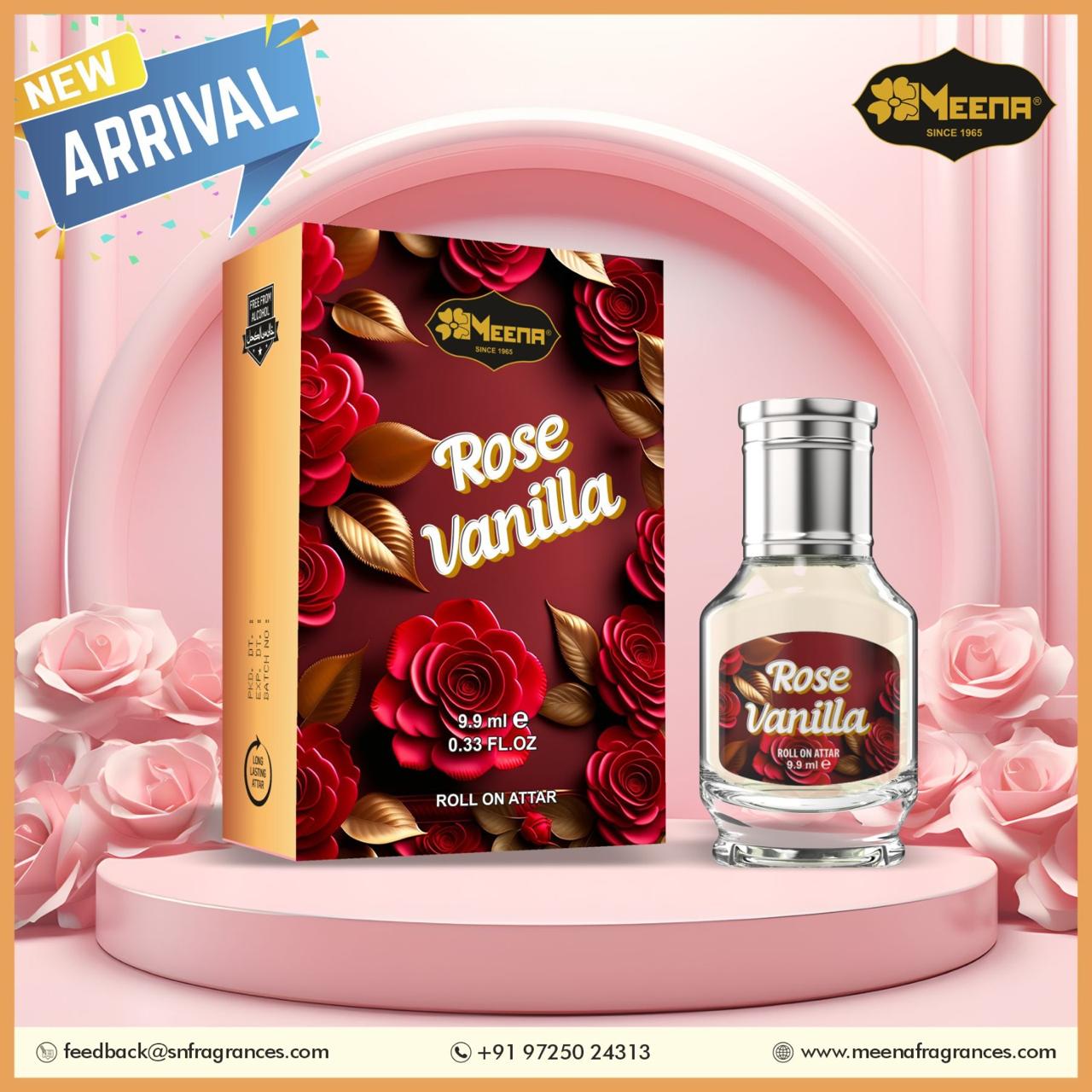 Rose Vanilla Attar – 9.9ML | Ozonic, Aquatic, Spicy, Green, Floral & Musky Fragrance