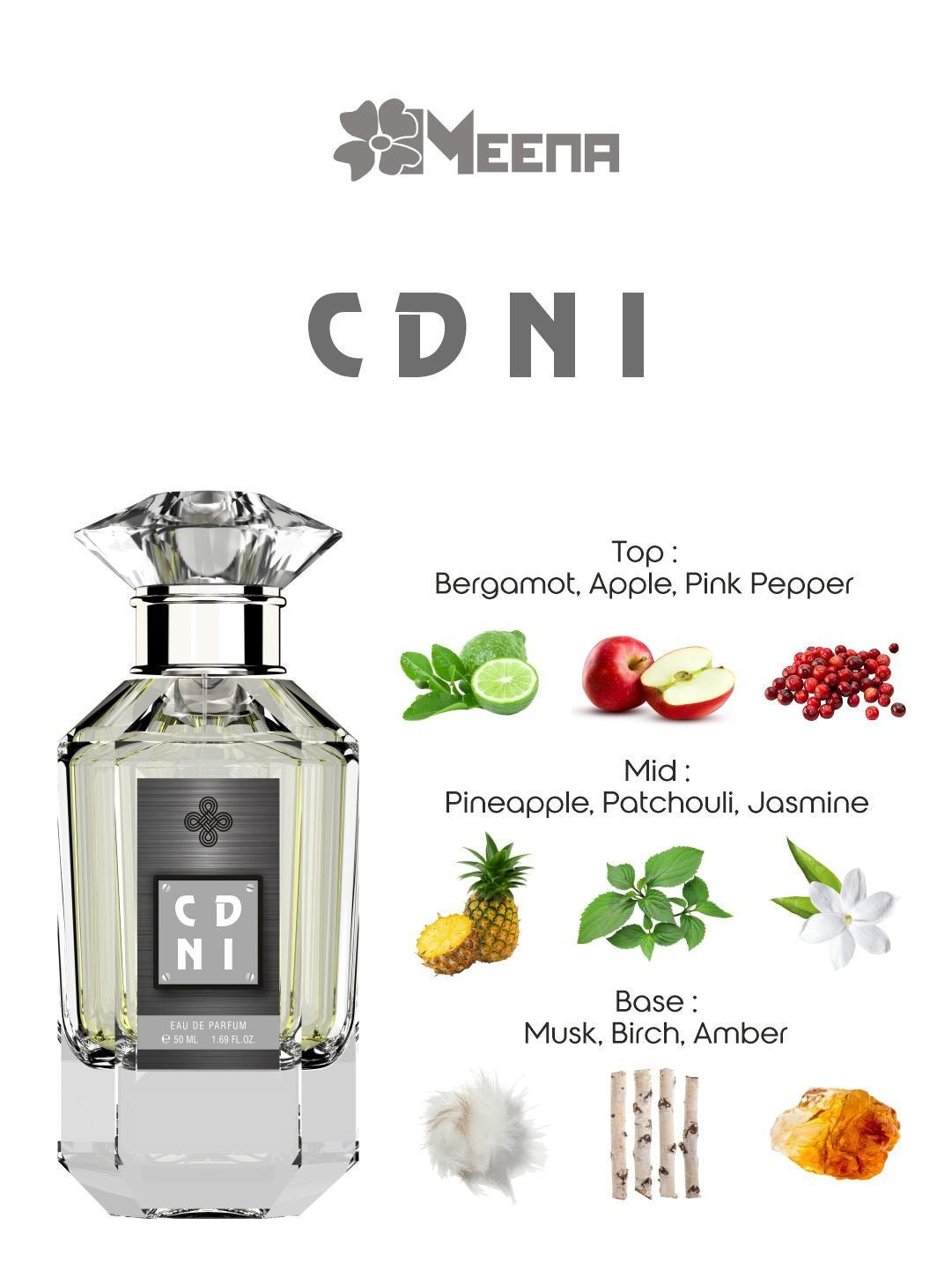 CDNI Eau de Parfum 50ML - Citrus Apple Pinkpepper Pineapple Jasmine Patcholi Musk Oakmoss Amber